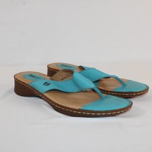 Born Turquoise Women's Leather Thong Sandal 1.5" Heel SZ 11 M